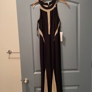 Xscape size 4 black & tan to the floor sleeveless dress NWT